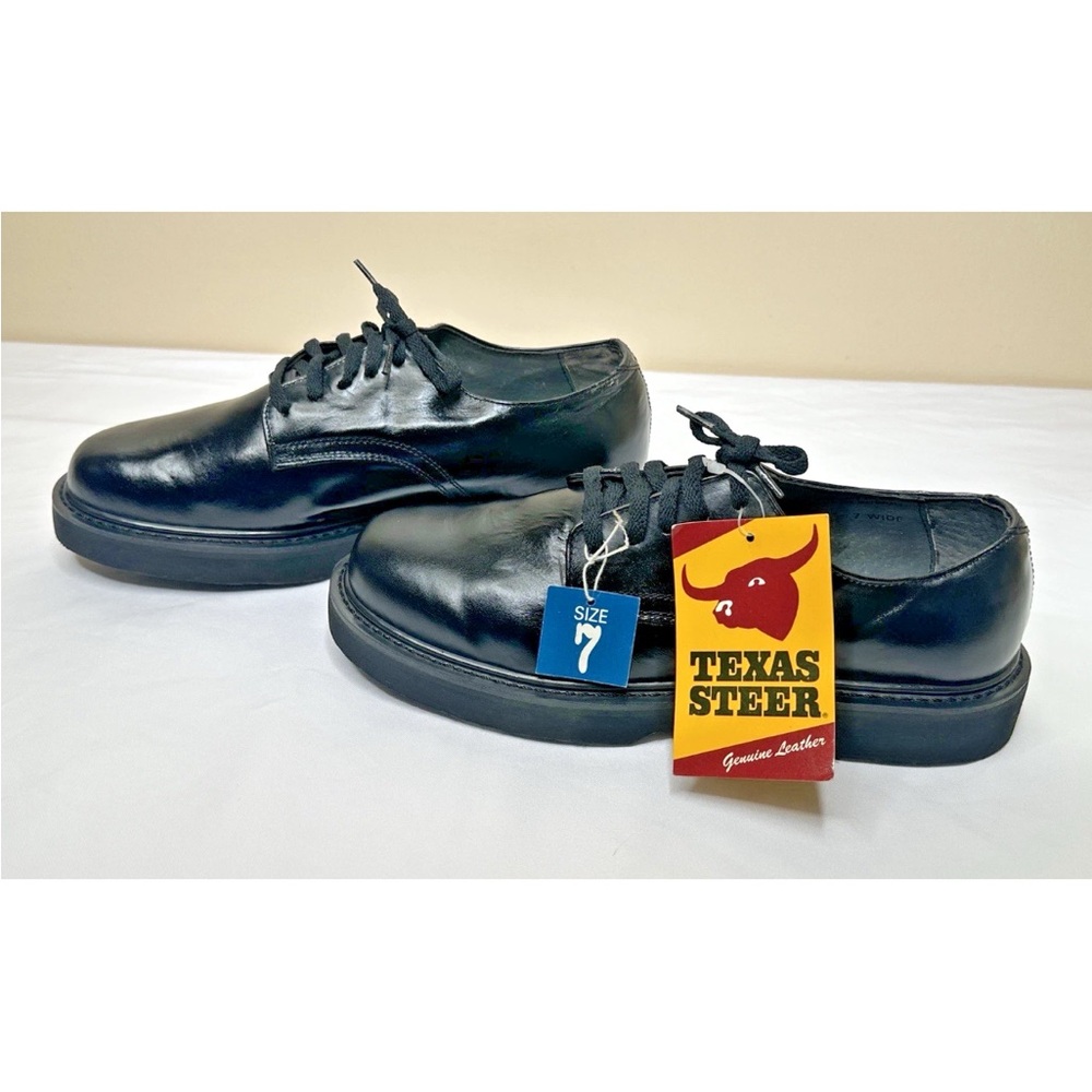 Vintage Texas Steer Leather Shoes 7 Work Military Uniform Oil Resistant - NEW